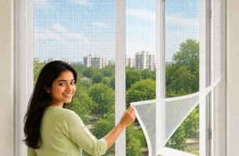 DM DASII Window Mosquito Net with Self Adhesive Velcro Tape | Fiberglass Mesh Window Insect Screen | Washable Reusable Fly Bug Protection Mesh for Home | White, 3 * 3 ft |