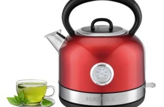 Hafele Dome Plus 2200W, 240V Electric Stainless Steel Kettle with Spout Cover with Analogue Temperature Display, Detachable Micro-Mesh Filter for Lime Scale Filtering, Easy Cleaning (1.7 L, Red)