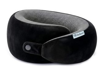Billebon Memory Foam Neck Pillow with Cooling Gel, Snake Shape Travel Pillow with Snap Button, Neck Rest for Travelling & Flight Travel, Ergonomic Support for Comfort & Pain Relief (Black)