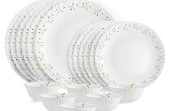 CELLO Tropical Lagoon Dazzle Series Opalware Dinner Set of 18 Pieces For Family of 6 | Bone-Ash Free & Leadfree Opal Glass, Microwave & Dishwasher Safe Plates & Bowls Crockery Set For Dining & Gifting