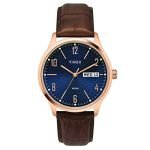 TIMEX Classics Analog Watch for Man with Blue Round Dial & Brown Leather Strap Band Water Resistant Men’s Wrist Watches – TW0TG6515