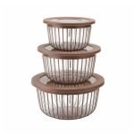 Amazon Brand – Solimo Better Home Linea Transparent Plastic Storage Bowls Food Grade Set of 3 (1.3L, 2.3L, 3.8L) | BPA-Free, Stackable Kitchen Containers with Lids, Brown