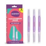 Evereve Face & Eyebrow Razor for Women, Pack of 3, Dual-Blade Head for Shaving with Precision & Coverage, German Steel Blades, Instant Painless Hair Removal, For All Skin Types, Dermaplaning Tool
