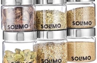 Amazon Brand – Solimo Plastic Storage Jar & Containers | Set of 6 | Steel Cap Jar Set | Air Tight & BPA Free | Multipurpose Jar Set | 200 ML | Silver, Transparent