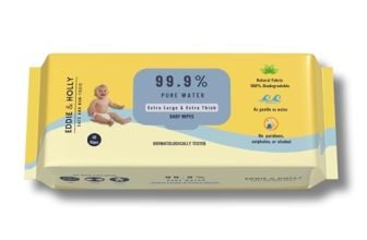 Eddie & Holly 99.9% Water Baby Wet Wipes | 2X Larger & 3X Thicker | 100% Plant based Fabric | Unscented | Zero Rash Wipes | Wipes for New Born Baby & Mother | Suitable for Sensitive Skin (1 X 60)