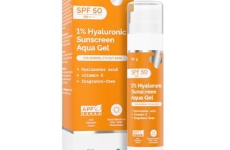 The Derma Co 1% Hyaluronic Sunscreen Aqua Gel SPF 50 PA++++ | Hydrating, Lightweight & Non-Greasy | No White Cast | Broad Spectrum & Blue Light Protection | Clinically Tested – (In-Vivo) | 50 g