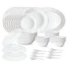Larah by Borosil Plain White Silk Series Opalware Dinner Set | 47 Pieces for Family of 8 | Microwave & Dishwasher Safe | Bone-Ash Free | Crockery Set for Dining & Gifting | Plates & Bowls | Snow