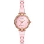 TIMEX Analog Watch for Women with Mother of Pearl Pink Round Dial & Pink Ceramic Bracelet Band Water Resistant Women’s Wrist Watches – TWEL15701
