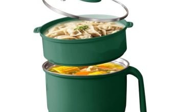 Electric Multipurpose Cooking Pot 1.2L with Steamer Basket & Glass Lid – Stainless Steel Inner Mini Cooker, Portable Hot Pot for Rice Noodles Soup Pasta | Travel Cooker for Home, Office, Hostel (Green)