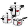 Lifelong Stainless Steel Pressure Cooker | Set Of 3 | 2L, 3L & 5L | Induction & Gas Stove Compatible With Outer Lid, Isi Certified & Lock System |Safe & Durable Kitchen Essential With 5 Years Warranty