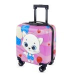 Storite 18 Inches Kids Trolley Bag Hard-Sided Polycarbonate Cute Chibi Kitten with Balloons Print Spinner Suitcase Cabin Luggage for Kids(Pink – 35 x 23 x 38 Cm)