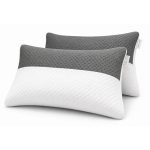 DALUCI Hollow Fiber Pillows Set of 2 Sleeping Pillow Adjustable Height | Soft Fluffy Bed Pillows for Sleeping | White & Grey | 27 x 16 Inches