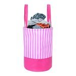 PrettyKrafts Folding Cloth Laundry Hamper with Handles – Dirty Clothes Sorter – Easy Storage (70 LTR) – Collapsible – Brown (Peach Stripes)