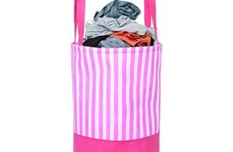 PrettyKrafts Folding Cloth Laundry Hamper with Handles – Dirty Clothes Sorter – Easy Storage (70 LTR) – Collapsible – Brown (Peach Stripes)