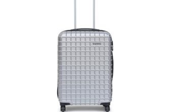 YAYAVAR Check-in Medium- 64 CM, 360 Degree Rotating Wheels,Polycarbonate Material,Hard Luggage with Telescopic Handle and Combination Locking Mechanism, Lyon-(M,Silver)