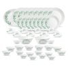 La Opala Diva Classique Collection Opal Glass Crockery | For Family Of 8 | Dinner Set 53 Pcs Olive Trails | Plates, Bowls & Cups For Dining | Microwave Safe | 100% Vegetarian | Extra Strong | White