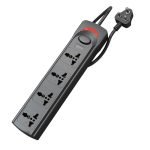 Geonix Powerspan S4 | Extension Board With 4 Universal Sockets With On Off Button, 3Mtr Long Copper Cable, 1500 Watts, 6 Amp Multi Plug For Office & Home Appliances (Black)