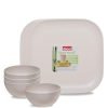 Decor EcoLite Bamboo Non Toxic Eco-Friendly Reusable 4 Small Plates and 4 Bowls Dinner Set for Couples (Natural White) – 8 Pieces
