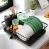 HomeWiz Dish Drying Rack | 3 in 1 Heavy-Duty Dish Drainer Basket with Drain Tray & Built-in Cutlery Holder | Utensils Drying Rack | Bartan Stand | Kitchen Countertop Organizer | Black