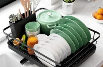 HomeWiz Dish Drying Rack | 3 in 1 Heavy-Duty Dish Drainer Basket with Drain Tray & Built-in Cutlery Holder | Utensils Drying Rack | Bartan Stand | Kitchen Countertop Organizer | Black