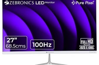 ZEBRONICS 27” (68.5 cm) Bezel-Less LED Monitor, 100Hz Refresh Rate, IPS Display, HDMI, VGA, FHD 1920×1080, 250nits, Built-in Speaker, 16:9 Aspect Ratio, Anti-Glare Screen, 16.7M Colors (SA127, White)