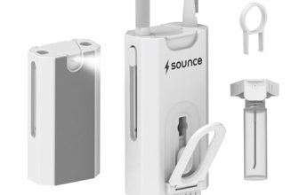 Sounce 8 in 1 Laptop Cleaning kit for Mobile, iPhone, Airpods, Keyboard, Multifunctional Screen Cleaner Gadget with Mobile Holder – White