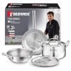 Bergner TriPro 5 Pcs Triply Stainless Steel Cookware Set – 24cm (3L) Kadai with Lid, 20cm (3.4L) Casserole/Biryani Pot with Lid, 22cm (1.5L) Frypan, Less Oil Use, Healthy Cooking – Induction Bottom