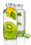 castanea Glass Water Bottle with Leak-Proof Airtight Stainless Steel Lid for Water, Smoothie, Juices – Reusable Travel Glass Drinking Fridge Bottles – 1000ml (1)