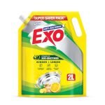Exo Dishwash Liquid Refill Pack | Ginger & Lemon | Tough Grease Removal For Utensils | Anti-Bacterial Dishwashing Liquid | Bio-Enzyme Liquid Dishwash | No Residue Cleaning – 2L