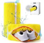 TCCO ENTERPRISE Shoe Washing Machine Bag – Polyester Laundry Bag with Invisible Side Zipper – 360° Cleaning Shoe Laundry Organizer for Sneakers, Trainers, Delicates, Toys & Washer Dryer Use (Yellow)