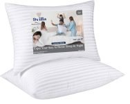 9villa Hollow Fiber Sleeping Pillow 41X61 CM (16X24 inch) Satin Strpe White Fabric Microfiber Pillow Pack/Set of 2