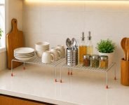 NH10 DESIGNS Stainless Steel Under Cabinet Kitchen Dish Rack Expandable Storage Floating Shelves For Kitchen Multipurpose Organizer Extend Up To 580 Mm With Anti-Rust Nano Coating(Pack Of 2)(Nhsp)