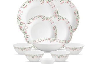 La Opala Opal Glass Crockery | for Family of 2 | Dinner Set 10 pcs Spring Meadows | Plates & Bowls for Dining | Microwave Safe | 100% Vegetarian | Extra Strong | Extra Light & White