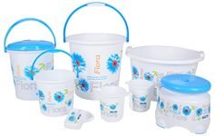 Nayasa Flora 8 Piece Bathroom Accessories Set, Complete Plastic Bathroom Utility Combo With Bucket, Mug And Daily Use Essentials For Home, Blue