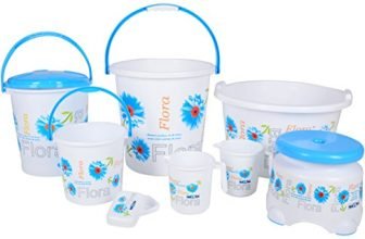 Nayasa Flora 8 Piece Bathroom Accessories Set, Complete Plastic Bathroom Utility Combo With Bucket, Mug And Daily Use Essentials For Home, Blue