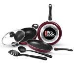 Milton Pro Cook Induction Cookware & Gas Stove Friendly Kitchen Jewel Set | 5 Pc Non-Stick Cookware Set | Kadhai With Lid, Fry Pan, Tawa, Laddle & Spatula | Durable 5-Layer Non Stick Coating | Peach