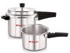 NIRLON Combo Induction Base Outer Lid Aluminium Pressure Cooker, 3 and 5 Liters with Common Lid, Silver