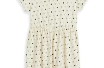 Amazon Brand – Symbol Kids Knee Length Printed Knit Dress (KD-DRG-SS25-144_Off White-Polka Dot_8-10 Years)
