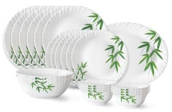 Larah By Borosil Bamboo Leaves Fluted Series Opalware Dinner Set Of 6 Full Plate, 6 Quarter Plates, 6 Veg Bowls, 2 Serving Bowl And 1 Oval Rice Plate | Bone-Ash Free Crockery (White, 21 Pieces)