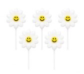Trend N Art Smiley Flower Birthday Candles For Cake Decoration, Pack Of 5, Flower Shape Decorative Cake Candles, Natural Wax Party Candles For Birthday, Anniversary, Baby Shower & Celebration (White)