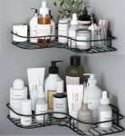 Oslen Pack of 2 No Drill Self Adhesive Bathroom Corner Shelf, Metal Wall Mounted Shower Storage Rack, Bathroom Shelf Organizer, Rust Proof Corner Rack for Bathroom & Kitchen, Black, 8 & 9 Inch