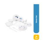 Flipkart Supermart Pack of 36 Plastic Designer Dinner Set, 36 pcs plates bowls spoons lids Dinner Set(White, Microwave Safe)