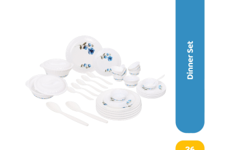 Flipkart Supermart Pack of 36 Plastic Designer Dinner Set, 36 pcs plates bowls spoons lids Dinner Set(White, Microwave Safe)