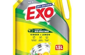 Exo Anti-Bacterial Liquid Dishwash Gel – 1.5L Value Pack| Anti-Bacterial Formula With Ginger & Lemon For Sparkling Clean Utensils |Powered With Bio Enzymes For Tough Grease Removal & Brilliant Shine