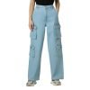 Women Blue High Waist Straight Fit Cargo Jeans