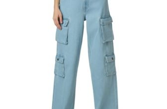 Women Blue High Waist Straight Fit Cargo Jeans