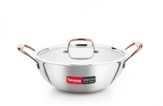 Crystal TriPro -Triply Stainless Steel Extra Deep Kadai with Lid – 26 cm (Induction Bottom), with Rose Gold Handle (CTP-EDK-003A)