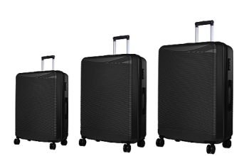 Verage V-Lite Firestone Combo Set of 3 (Cabin + Medium + Large Check-in) Bold Black Hardsided Trolley Bags for Travel, Suitcases with Spinner Wheels, Anti-Theft Luggage (20/24/28 Inche)