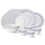 Larah by Borosil Jazzblue Fluted Series Opalware Dinner Set | 27 Pieces for Family of 6 | Microwave & Dishwasher Safe | Bone-Ash Free | Crockery Set for Dining & Gifting | Plates & Bowls | White