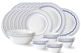 Larah by Borosil Jazzblue Fluted Series Opalware Dinner Set | 27 Pieces for Family of 6 | Microwave & Dishwasher Safe | Bone-Ash Free | Crockery Set for Dining & Gifting | Plates & Bowls | White